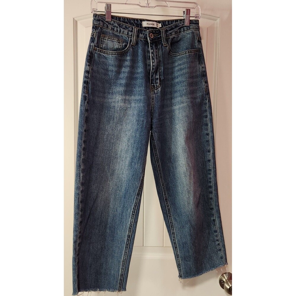 PLEASE Womens Small 27x21 Distressed Ankle Blue Denim Jeans